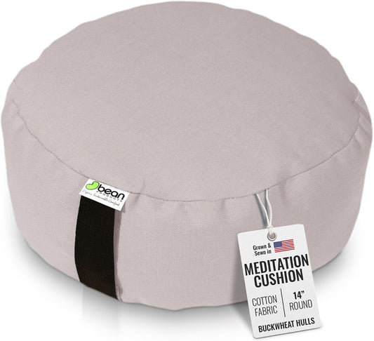 Zafu Meditation Pillows for Sitting on Floor, Yoga Cushion, Cotton/Buckwheat Fill Yoga Pillow, Zafu Meditation Cushion, Zen Kneeling Prayer Pad- MADE in USA - 14" round - NATURAL
